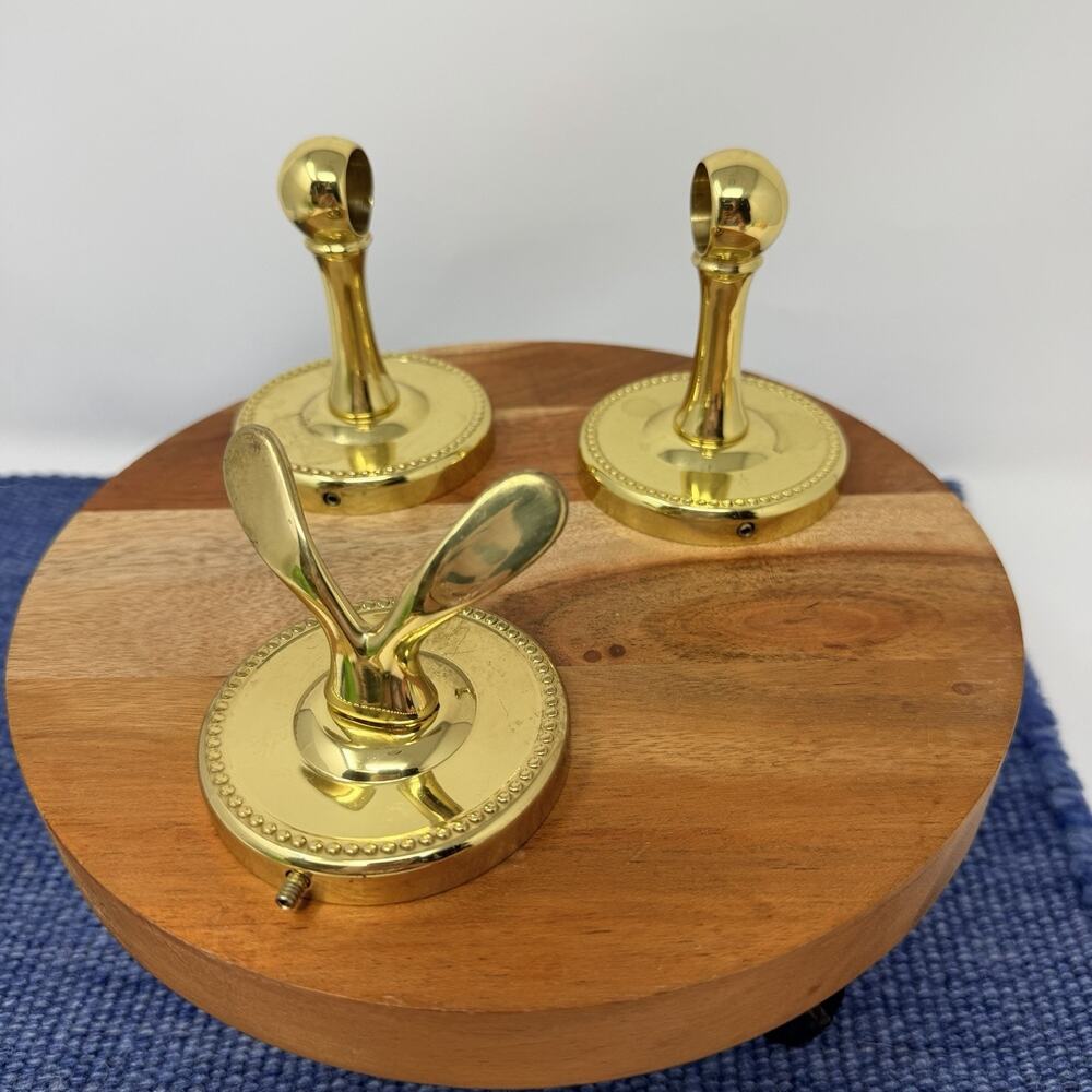 Vintage 1980’s Solid Brass Towel Rod Hooks SET for Bathroom Gold Toned, No Rod.